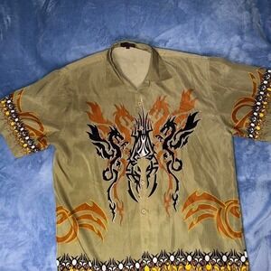 Y2K tribal dragon button up shirt men size xl